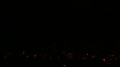 Double brilliant lightning bolt over city buildings Stock Footage 503809