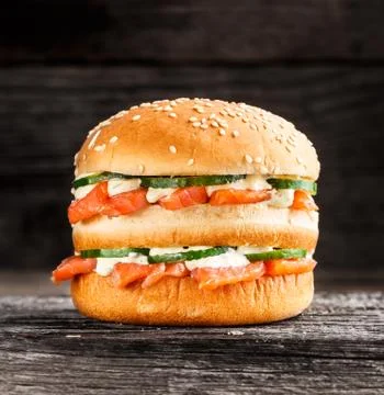 Double burger with salmon Stock Photos