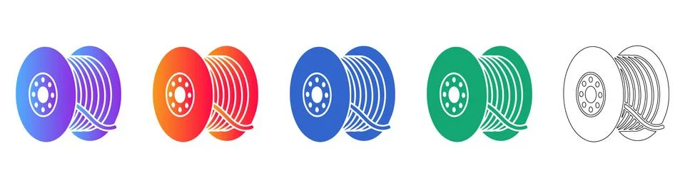 Double Cable Spool Vector Icon Set Stock Illustration