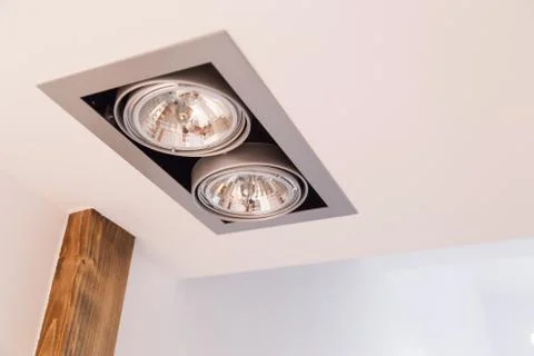 Double ceiling lamp embedded in the ceiling Stock Photos