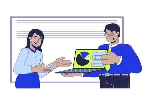 Double checking data with manager cartoon flat illustration Stock Illustration
