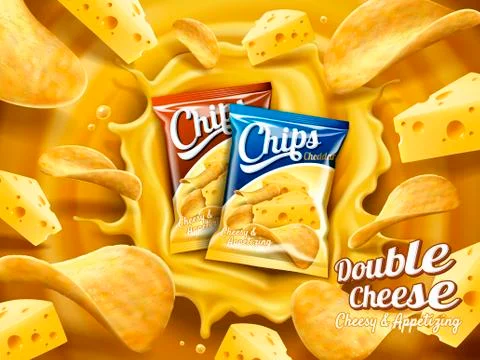 Double cheese potato chips ad Illustrazione stock