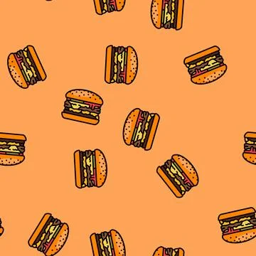 Double cheeseburger food vector seamless pattern Stock Illustration