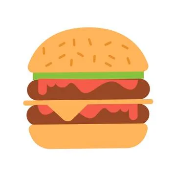 Double Cheeseburger Sandwich on white background. Street Fast Food. Vector Illustration