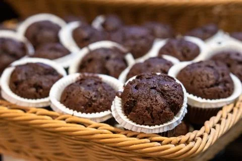 Double Chocolate muffin basket Stock Photos