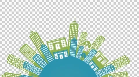 Double City SkyLine Loop animation for presentation and videos Stock Footage 42494283