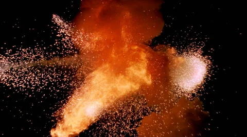 Double clouds of fire shooting out sparkling comets Video stock 59523589