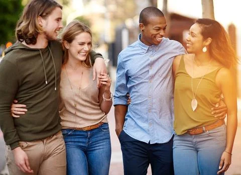 Double dates are a great way to meet other couples. two happy young couples Stock Photos