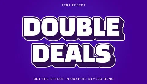 Double deals editable text effect in 3d style with purple color Illustration