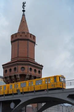 Double-deck bridge crossing River Spree Stock Photos