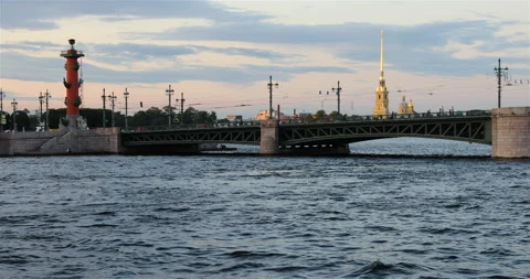 Double-deck motor ship passes along the river near the bridge Stock Footage 101763070