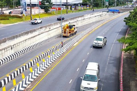 Double deck road with moving traffic in Thailand, Phuket Stock Photos