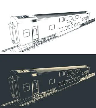 Double deck train car drawings Illustrazione stock