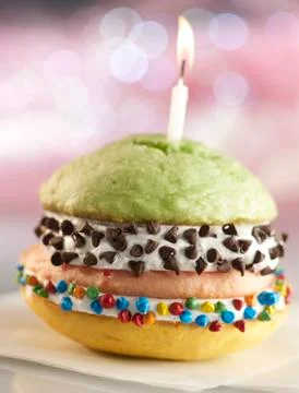 Double Decker Birthday Whoopie Pie with Three Different Flavored Cakes and Stock Photos
