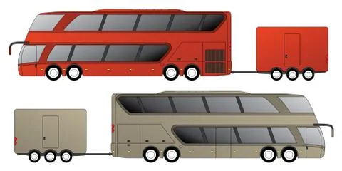 Double decker bus with attached trailer Stock Illustration