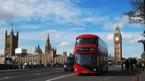 A double decker bus with big ben in london, uk Stock Footage 57504129