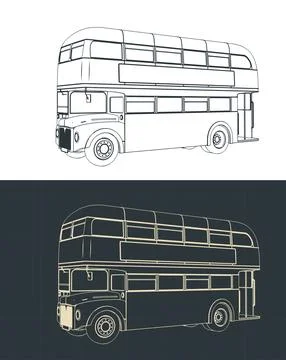 Double decker bus blueprints Stock Illustration