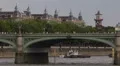 Double Decker Bus Cars Passing Traffic Jam Famous Westminster Bridge London Icon HD Footage