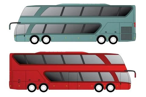 Double decker bus with double axle in front and rear Illustrazione stock