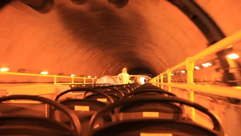 Double Decker Bus drives through Tunnel Stock Footage 2323600