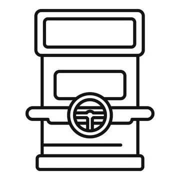 Double decker bus front view line icon showing public transportation Stock Illustration