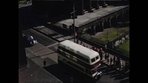 Double Decker Bus Passes By Bus Stop Queue in Edinburgh -2 Video stock 48234821