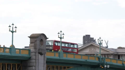 Double Decker Bus Passing A300 Busy Road Southwark Bridge London Central City UK Stock Footage 41857710