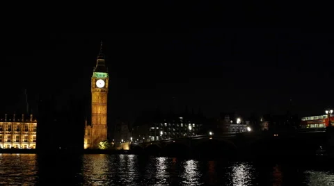Double Decker Bus Passing Famous Westminster Bridge London England Night Lights Video stock 41857954
