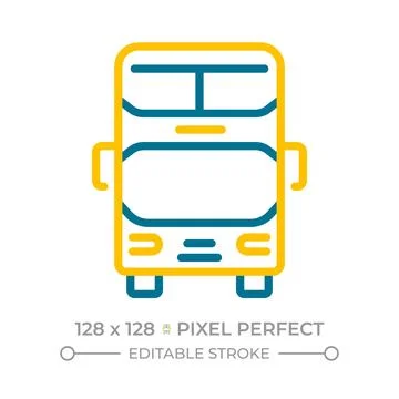 Double decker bus pixel perfect two color line icon Stock Illustration