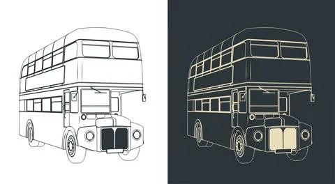 Double decker bus sketches Stock Illustration