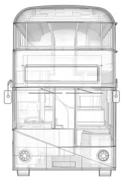 A double-decker bus, a translucent casing under which many interior elements  Stock-Illustration