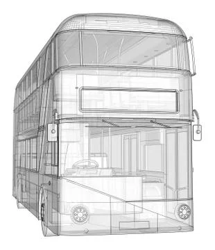 A double-decker bus, a translucent casing under which many interior elements  Stock Illustration