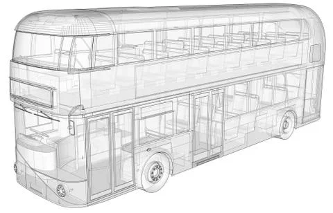 A double-decker bus, a translucent casing under which many interior elements  Stock-Illustration