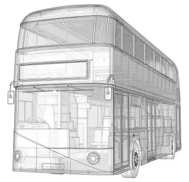 A double-decker bus, a translucent casing under which many interior elements  Stock-Illustration