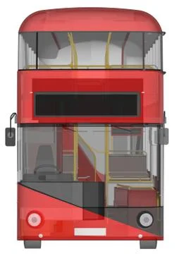 A double-decker bus, a translucent casing under which many interior elements  Stock Illustration