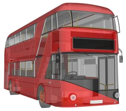 A double-decker bus, a translucent casing under which many interior elements  Stock-Illustration
