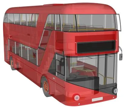 A double-decker bus, a translucent casing under which many interior elements  Stock Illustration