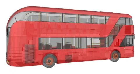 A double-decker bus, a translucent casing under which many interior elements  Stock Illustration