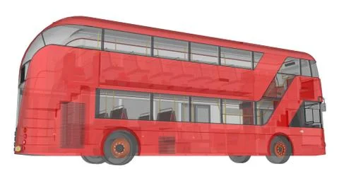 A double-decker bus, a translucent casing under which many interior elements  Stock-Illustration