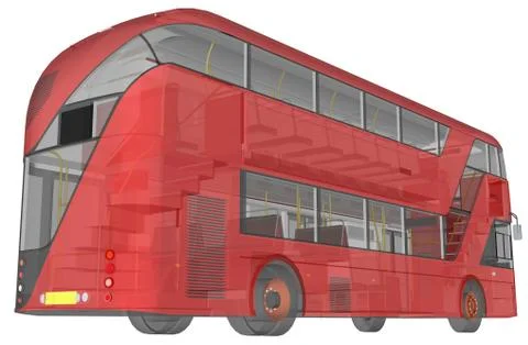A double-decker bus, a translucent casing under which many interior elements  Stock Illustration