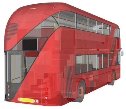 A double-decker bus, a translucent casing under which many interior elements  Stock Illustration