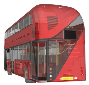 A double-decker bus, a translucent casing under which many interior elements  Stock Illustration
