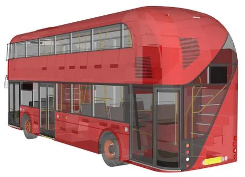 A double-decker bus, a translucent casing under which many interior elements  Stock Illustration
