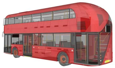 A double-decker bus, a translucent casing under which many interior elements  Stock-Illustration