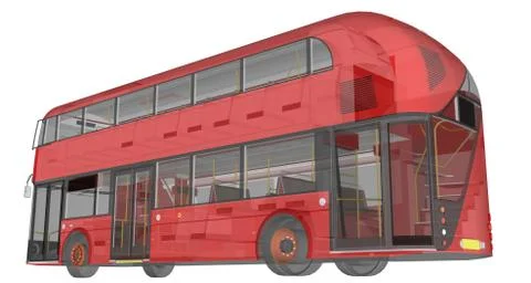 A double-decker bus, a translucent casing under which many interior elements  Stock-Illustration