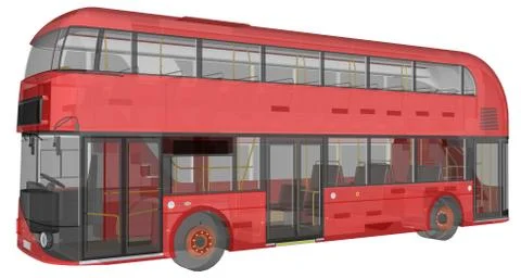 A double-decker bus, a translucent casing under which many interior elements  Stock Illustration