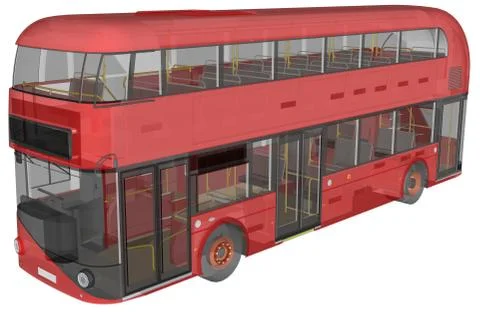 A double-decker bus, a translucent casing under which many interior elements  Stock Illustration