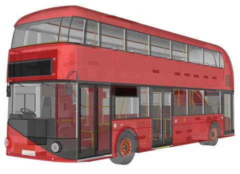 A double-decker bus, a translucent casing under which many interior elements  Stock Illustration