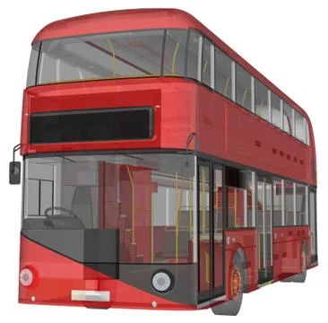 A double-decker bus, a translucent casing under which many interior elements  Stock Illustration