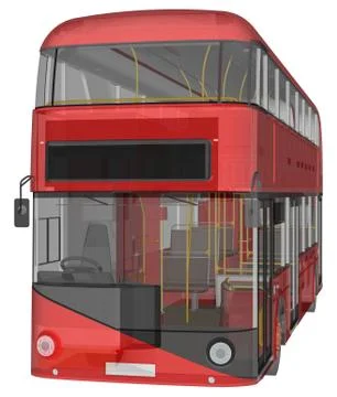 A double-decker bus, a translucent casing under which many interior elements  Stock Illustration